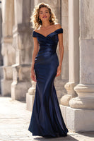 Load image into Gallery viewer, Navy Off the Shoulder Mermaid Long Mother of the Bride Dress