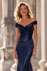 Load image into Gallery viewer, Navy Off the Shoulder Mermaid Long Mother of the Bride Dress