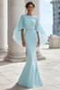 Load image into Gallery viewer, Light Blue Long Mermaid Mother of the Bride Dress with Sleeves