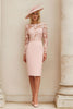 Load image into Gallery viewer, Blush Pink Illusion Lace Boat Neck Midi Mother of the Bride Dress