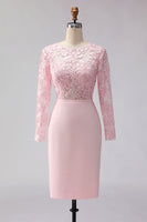 Load image into Gallery viewer, Blush Pink Illusion Lace Boat Neck Midi Mother of the Bride Dress