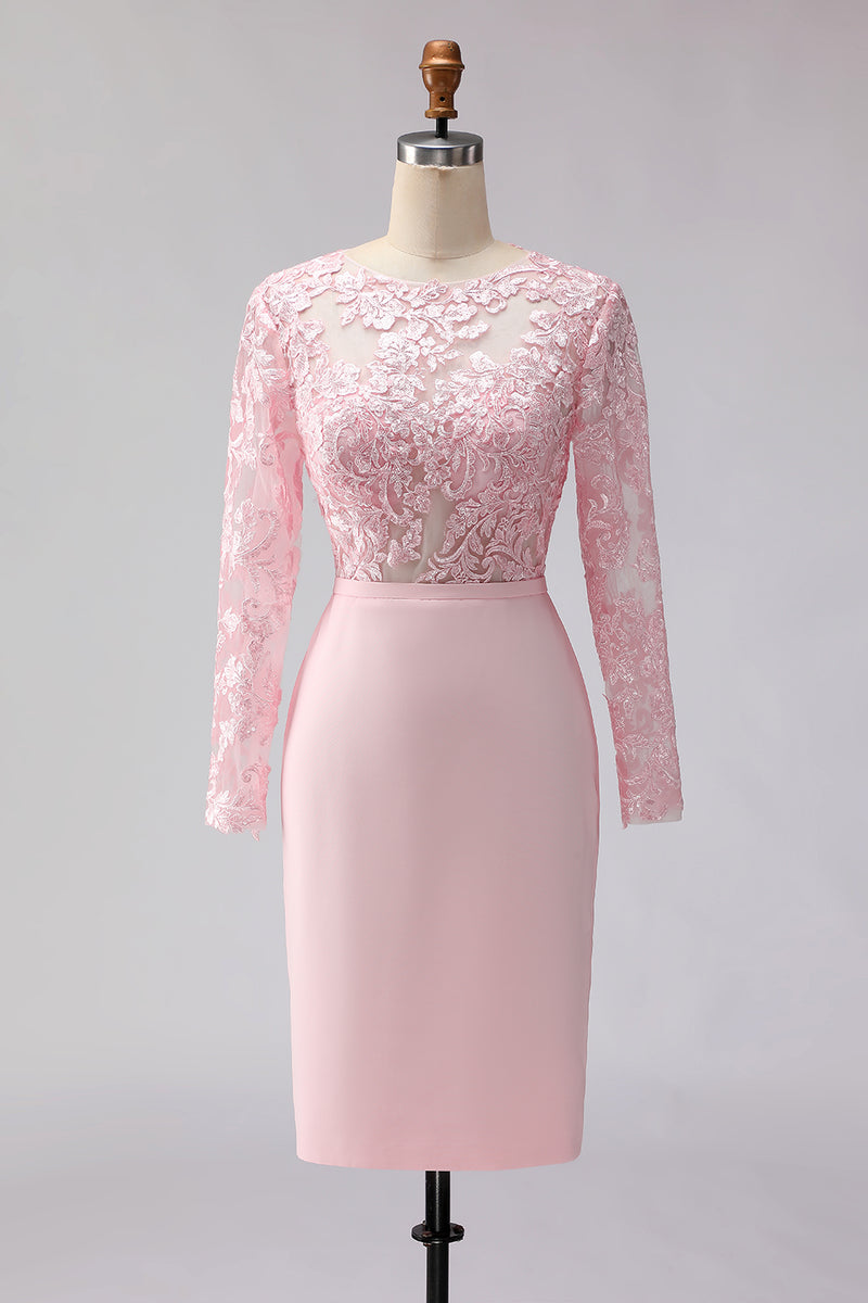 Load image into Gallery viewer, Blush Pink Illusion Lace Boat Neck Midi Mother of the Bride Dress