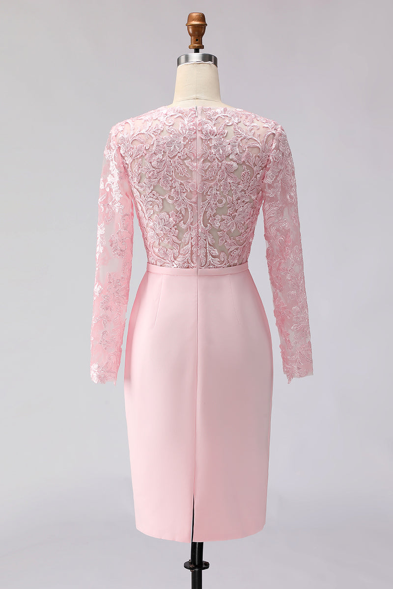 Load image into Gallery viewer, Blush Pink Illusion Lace Boat Neck Midi Mother of the Bride Dress
