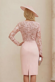 Blush Pink Illusion Lace Boat Neck Midi Mother of the Bride Dress