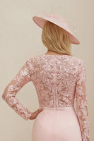 Load image into Gallery viewer, Blush Pink Illusion Lace Boat Neck Midi Mother of the Bride Dress