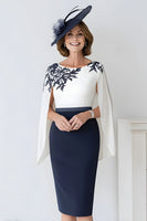 Load image into Gallery viewer, Navy Satin Scoop Neck Midi Mother of the Bride Dress with Sleeves