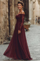 Load image into Gallery viewer, Cabernet Chiffon A Line Long Mother of the Bride Dress with Lace