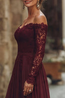 Load image into Gallery viewer, Cabernet Chiffon A Line Long Mother of the Bride Dress with Lace
