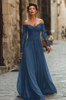 Load image into Gallery viewer, Cabernet Chiffon A Line Long Mother of the Bride Dress with Lace