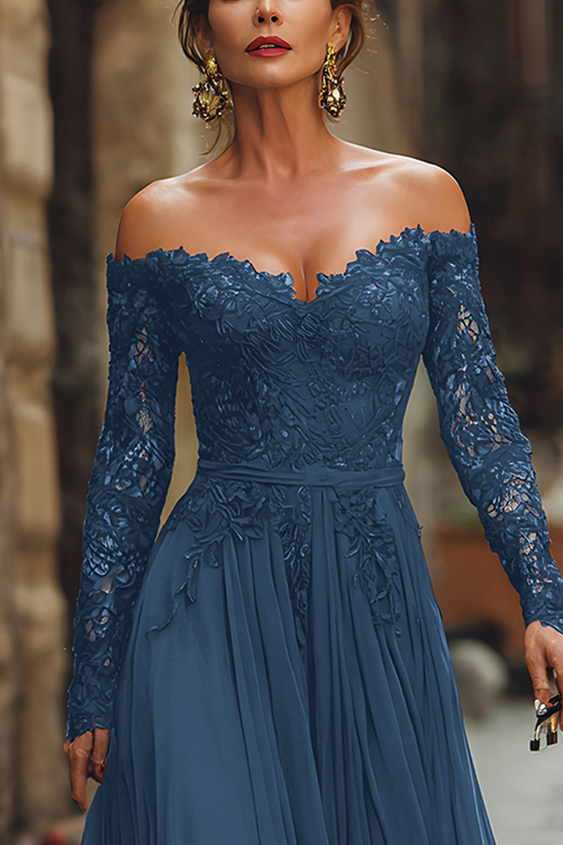 Load image into Gallery viewer, Cabernet Chiffon A Line Long Mother of the Bride Dress with Lace