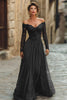 Load image into Gallery viewer, Black A Line Maxi Chiffon Mother of the Bride Dress with Sleeves