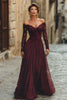 Load image into Gallery viewer, Cabernet Chiffon A Line Long Mother of the Bride Dress with Sleeves