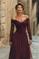 Load image into Gallery viewer, Cabernet Chiffon A Line Long Mother of the Bride Dress with Sleeves