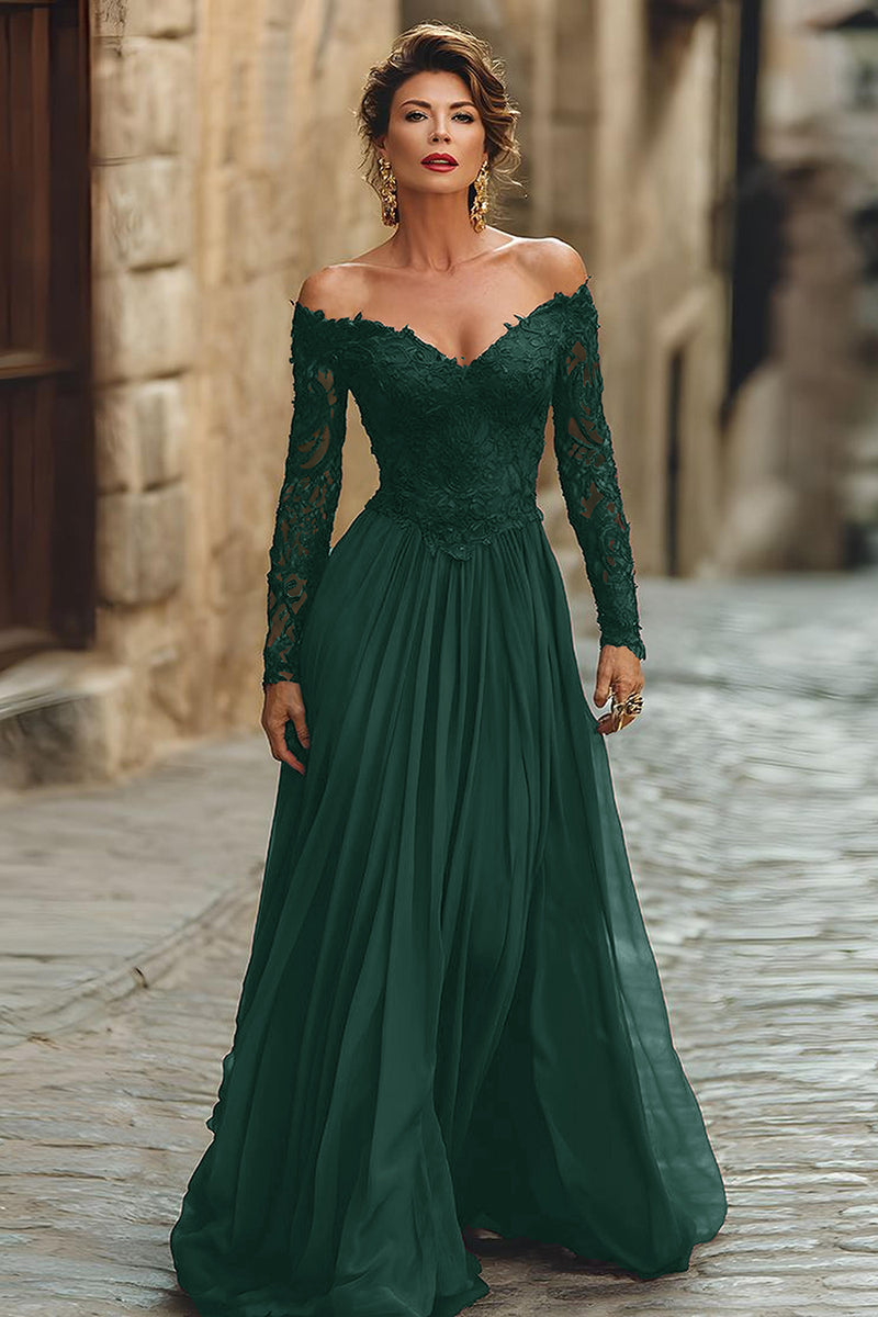 Load image into Gallery viewer, Black A Line Maxi Chiffon Mother of the Bride Dress with Sleeves