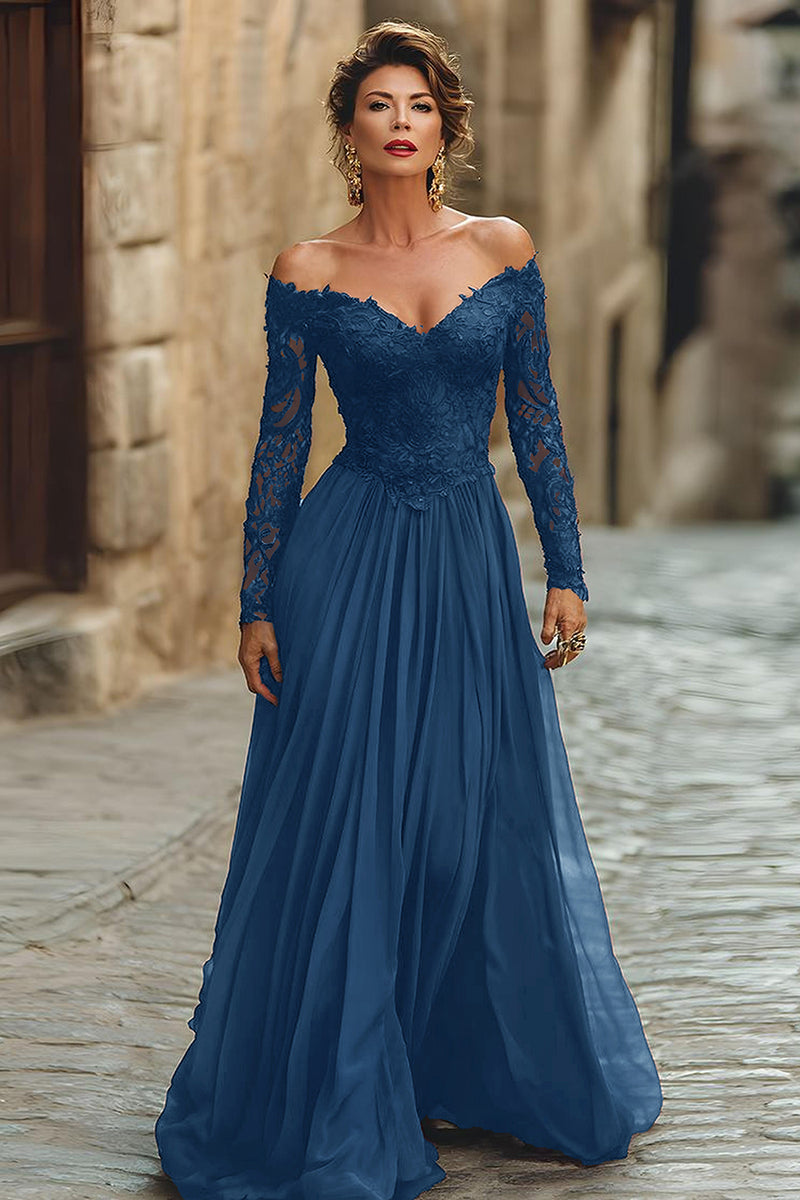 Load image into Gallery viewer, Black A Line Maxi Chiffon Mother of the Bride Dress with Sleeves