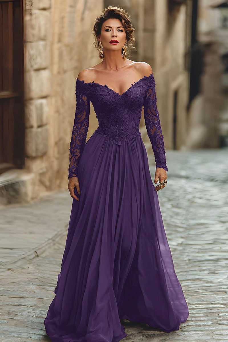 Load image into Gallery viewer, Black A Line Maxi Chiffon Mother of the Bride Dress with Sleeves