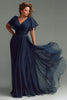Load image into Gallery viewer, Navy Chiffon Short Sleeves V-Neck Long Mother of the Bride Dress