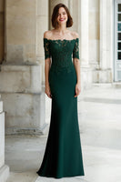 Load image into Gallery viewer, Pine Green Mermaid Off the Shoulder Long Mother of the Bride Dress with Appliques