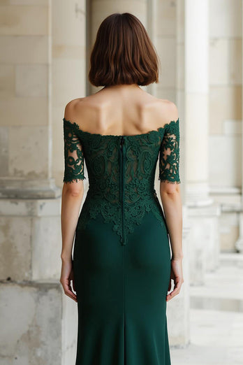 Pine Green Mermaid Off the Shoulder Long Mother of the Bride Dress with Appliques