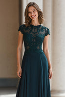 Load image into Gallery viewer, Peacock Green Chiffon A-Line Long Mother of the Bride Dress with Appliques