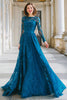 Load image into Gallery viewer, Ink Blue Round Neck A-Line Lace Long Mother of the Bride Dress with Sleeves