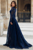 Load image into Gallery viewer, Navy A-Line High Neck Lace Long Mother of the Bride Dress with Sleeves