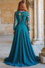 Load image into Gallery viewer, Peacock Blue Chiffon A-Line Round Neck Long Mother of the Bride Dress with Lace