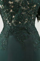 Load image into Gallery viewer, Dark Green Chiffon Off the Shoulder Sheath Long Mother of the Bride Dress with Lace