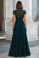 Load image into Gallery viewer, Peacock Green Chiffon Round Neck A-Line Long Mother of the Bride Dress with Beading