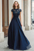 Load image into Gallery viewer, Navy Chiffon Round Neck A-Line Long Mother of the Bride Dress with Lace