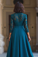 Load image into Gallery viewer, Peacock Blue Chiffon High Neck A-Line Long Mother of the Bride Dress with Lace