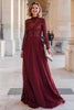 Load image into Gallery viewer, Burgundy Chiffon High Neck A-Line Long Mother of the Bride Dress with Lace