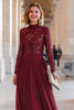 Load image into Gallery viewer, Burgundy Chiffon High Neck A-Line Long Mother of the Bride Dress with Lace