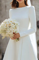 Load image into Gallery viewer, Ivory Satin A Line Short Wedding Dress with Sleeves