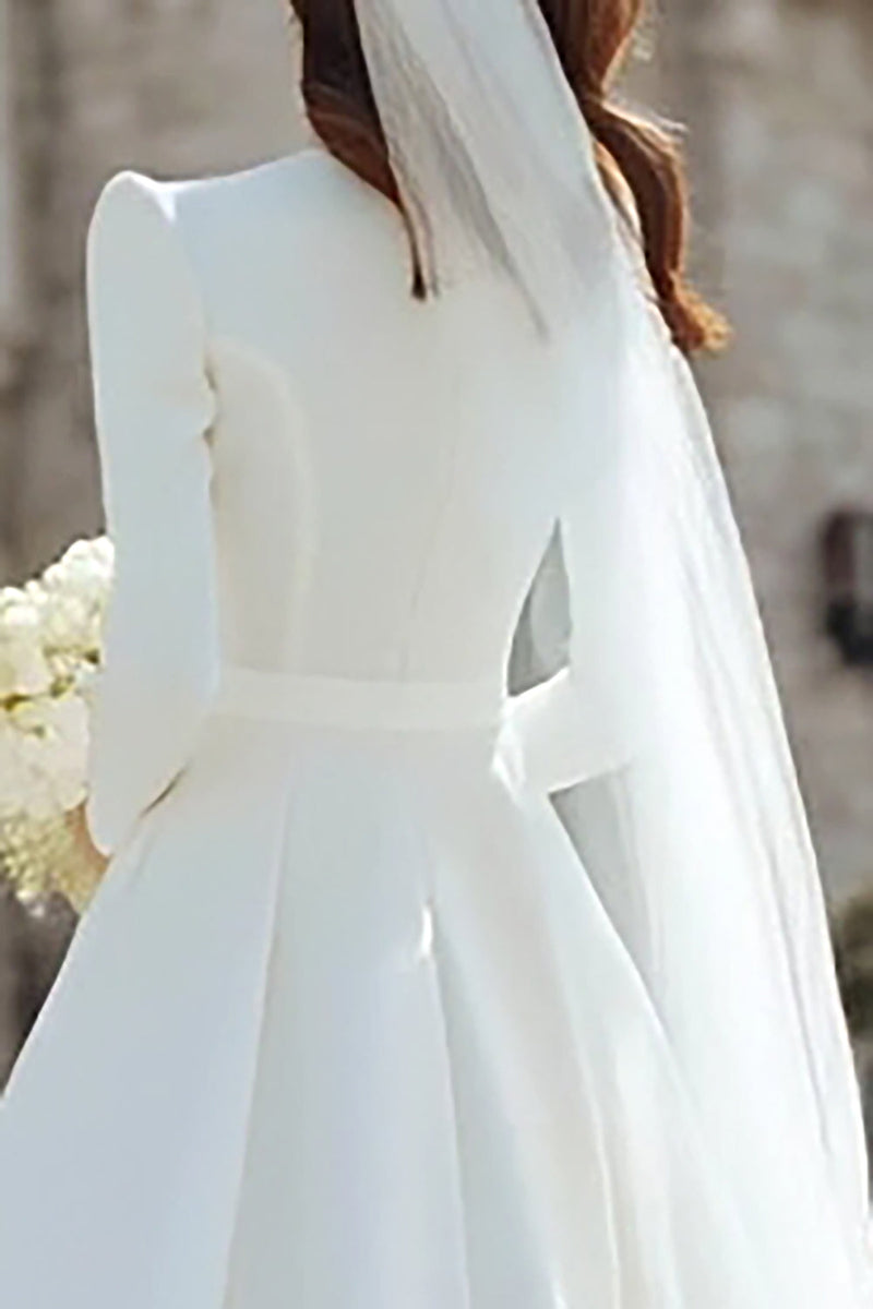 Load image into Gallery viewer, Ivory Satin A Line Short Wedding Dress with Sleeves