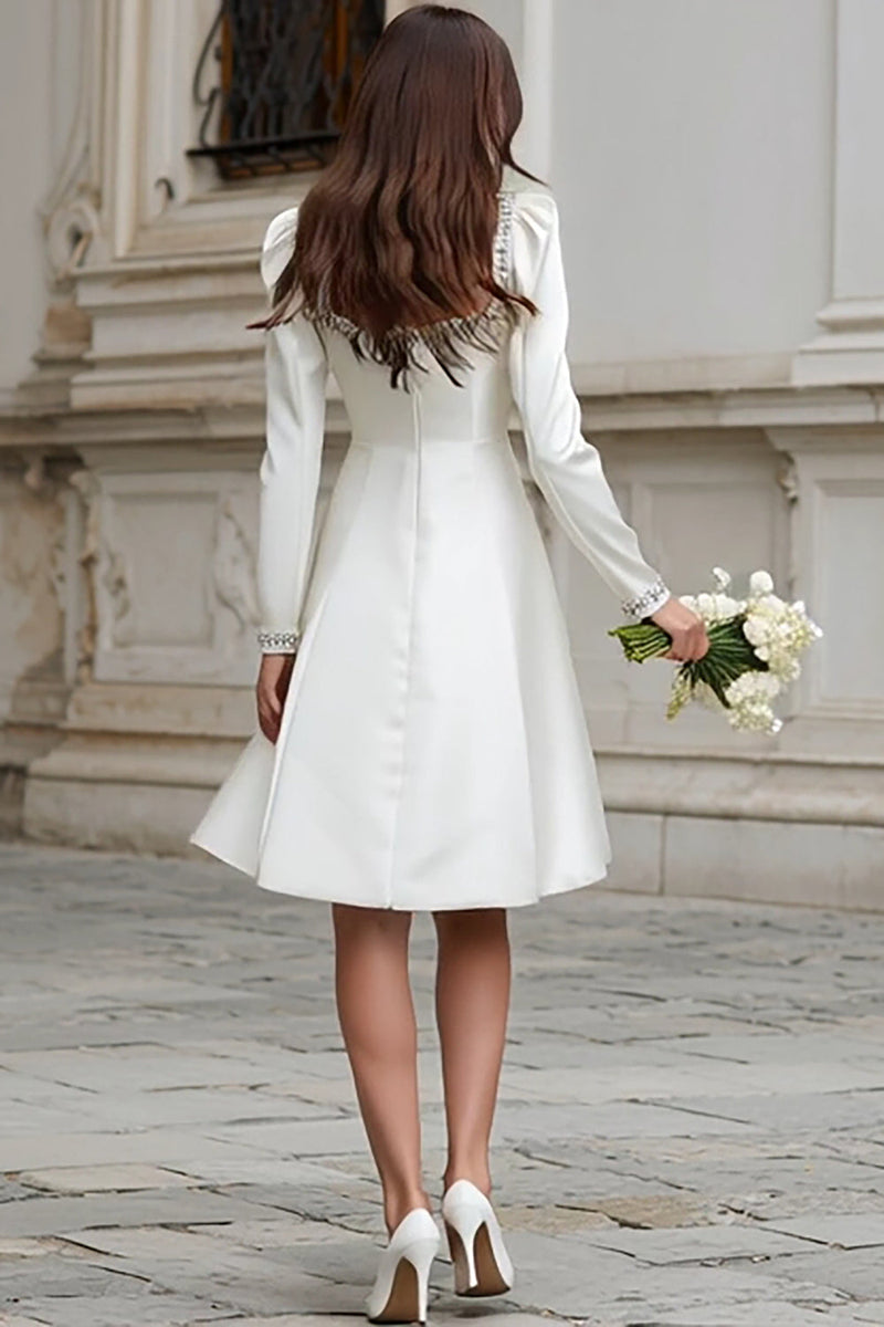 Load image into Gallery viewer, Sparkly Ivory Satin A Line Short Wedding Dress with Sleeves
