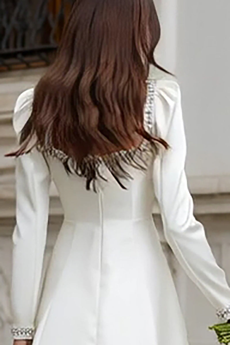 Load image into Gallery viewer, Sparkly Ivory Satin A Line Short Wedding Dress with Sleeves