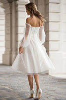 Load image into Gallery viewer, Ivory A Line Off the Shoulder Midi Wedding Dress with Sleeves