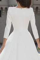 Load image into Gallery viewer, Ivory A Line V-Neck Midi Wedding Dress with Sleeves