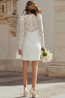 Ivory V-Neck Bodycon Short Bridal Shower Dress with Lace