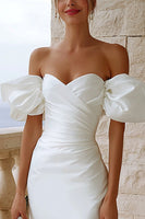 Load image into Gallery viewer, Ivory Satin Bodycon Off the Shoulder Short Bridal Shower Dress