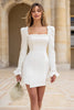 Load image into Gallery viewer, Ivory Satin Bodycon Square Neck Short Bridal Shower Dress with Sleeves