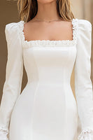 Load image into Gallery viewer, Ivory Satin Bodycon Square Neck Short Bridal Shower Dress with Sleeves