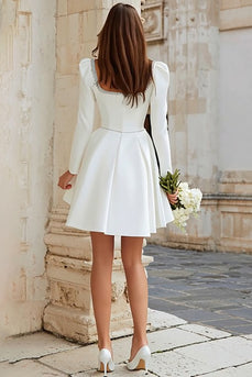 Sparkly Ivory A Line Satin Short Bridal Shower Dress with Beading