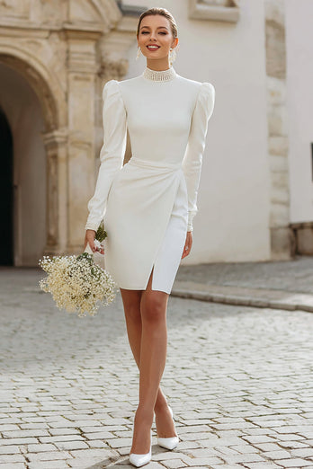 Sparkly Ivory Short Bodycon Bridal Shower Dress with Slit