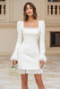 Load image into Gallery viewer, Ivory Satin Square Neck Short Bridal Shower Dress with Lace