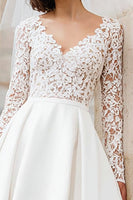 Load image into Gallery viewer, Ivory Satin V-Neck A Line Short Wedding Dress with Lace