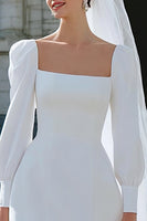 Load image into Gallery viewer, Ivory A Line Satin Short Wedding Dress with Sleeves