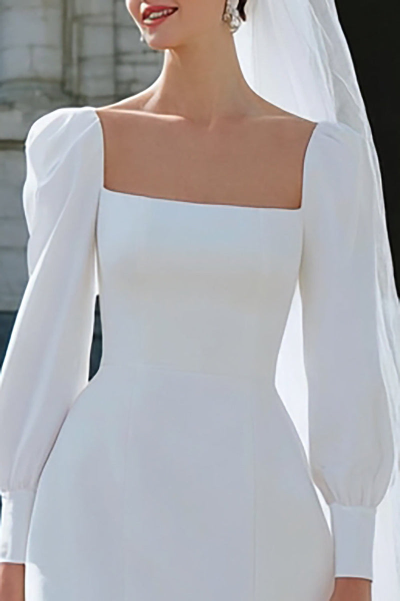 Load image into Gallery viewer, Ivory A Line Satin Short Wedding Dress with Sleeves