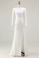 Load image into Gallery viewer, Ivory Bateau Neck Sheath Maxi Bridal Dress with Slit